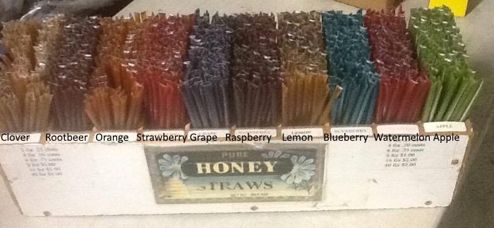 a picture of all the kinds of honey sticks we have