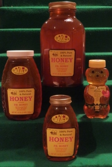 a picture of all the kinds of wildflower honey we have